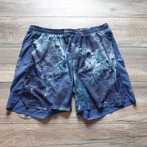 All in Motion Men Large Blue Marble Athletic Shorts Recycled Material Drawstring